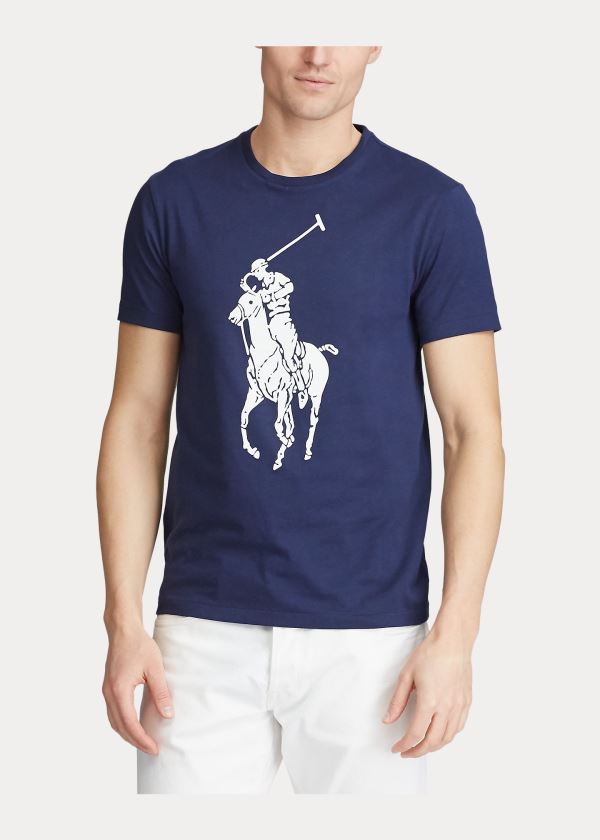 Koszulki Ralph Lauren Custom Slim Fit Jersey T-Shirt Męskie Granatowe | JXPH2214