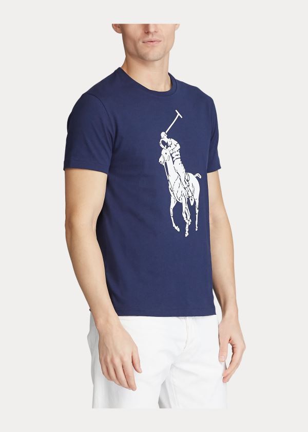 Koszulki Ralph Lauren Custom Slim Fit Jersey T-Shirt Męskie Granatowe | JXPH2214