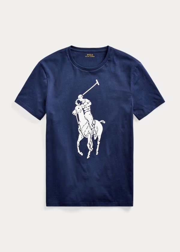 Koszulki Ralph Lauren Custom Slim Fit Jersey T-Shirt Męskie Granatowe | JXPH2214