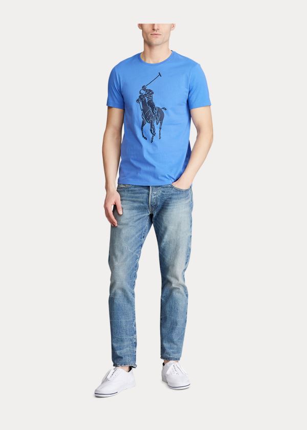 Koszulki Ralph Lauren Custom Slim Fit Jersey T-Shirt Męskie Niebieskie | EYIT1613