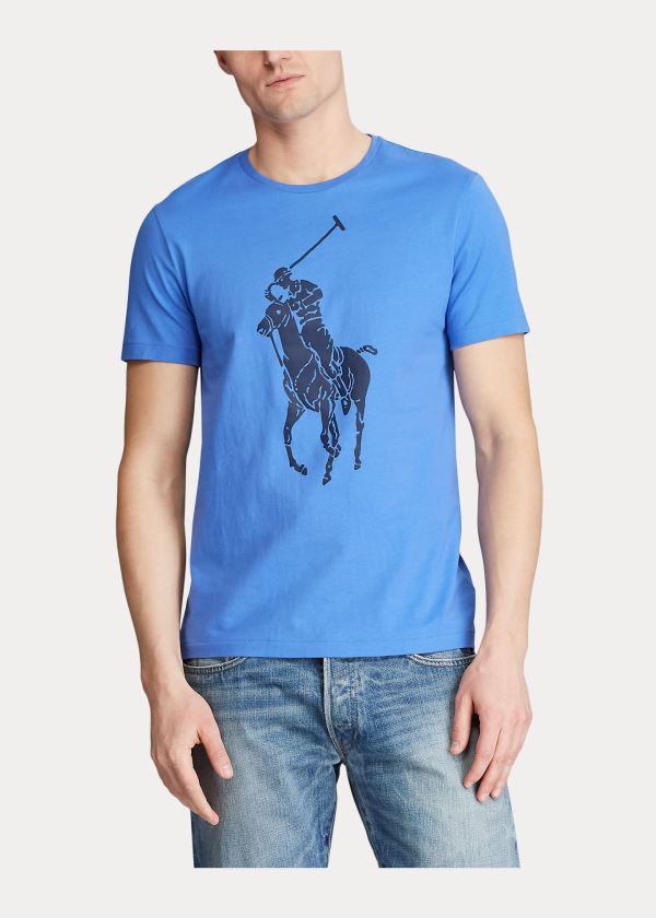 Koszulki Ralph Lauren Custom Slim Fit Jersey T-Shirt Męskie Niebieskie | EYIT1613