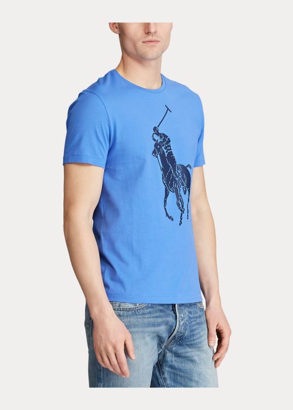 Koszulki Ralph Lauren Custom Slim Fit Jersey T-Shirt Męskie Niebieskie | EYIT1613