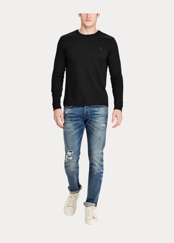 Koszulki Ralph Lauren Custom Slim Fit Jersey T-Shirt Męskie Czarne | HKQX6779