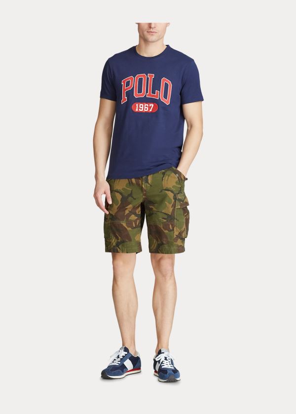 Koszulki Ralph Lauren Custom Slim Fit Logo T-Shirt Męskie Granatowe | PBJX3238