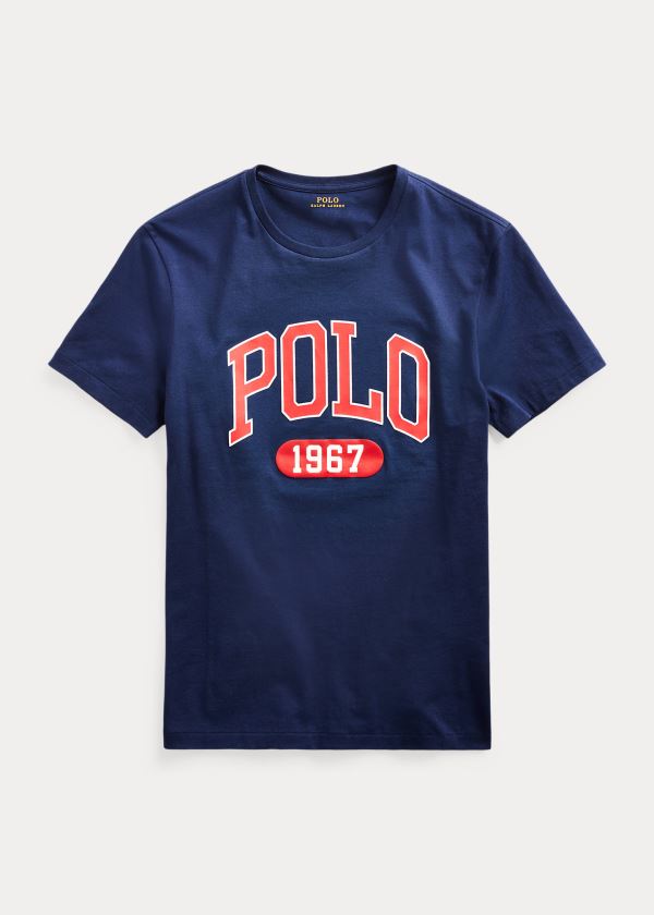 Koszulki Ralph Lauren Custom Slim Fit Logo T-Shirt Męskie Granatowe | PBJX3238