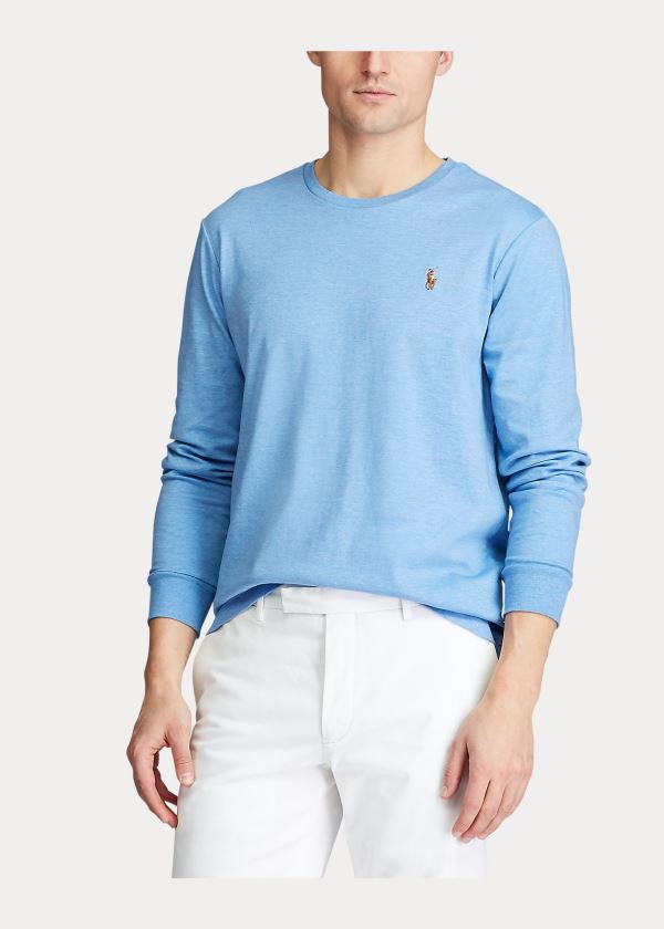 Koszulki Ralph Lauren Custom Slim Soft Cotton Tee Męskie Królewski Niebieski Niebieskie | LHVR5387