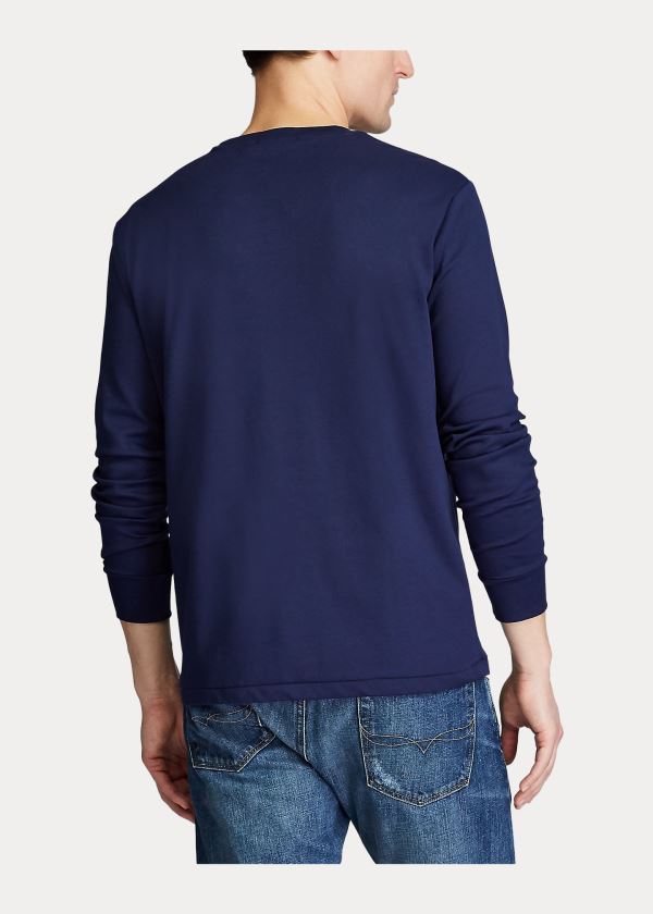 Koszulki Ralph Lauren Custom Slim Soft Cotton Tee Męskie Granatowe | SGZY2289