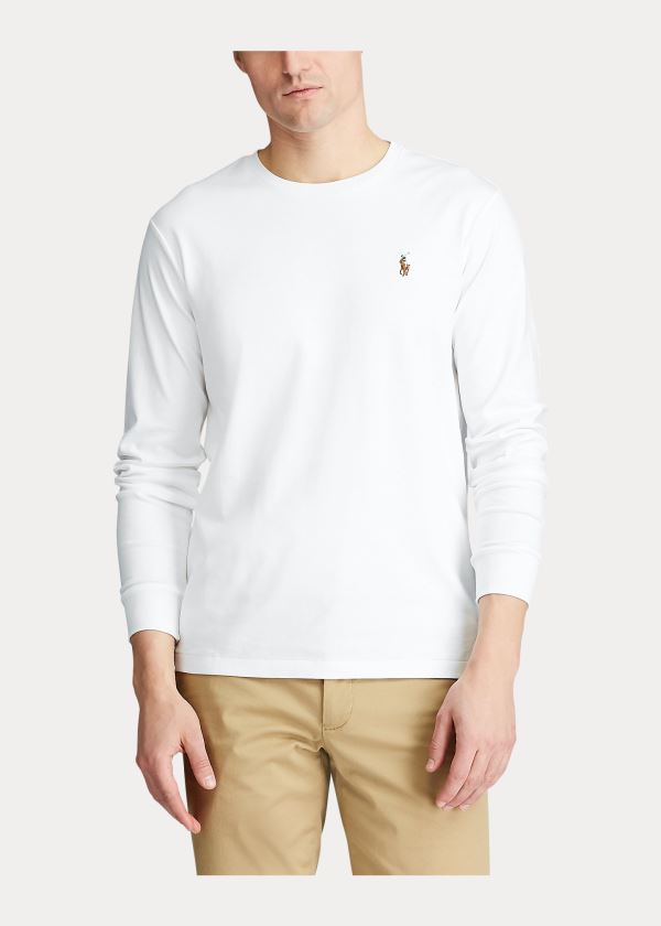 Koszulki Ralph Lauren Custom Slim Soft Cotton Tee Męskie Białe | ZEVN6093