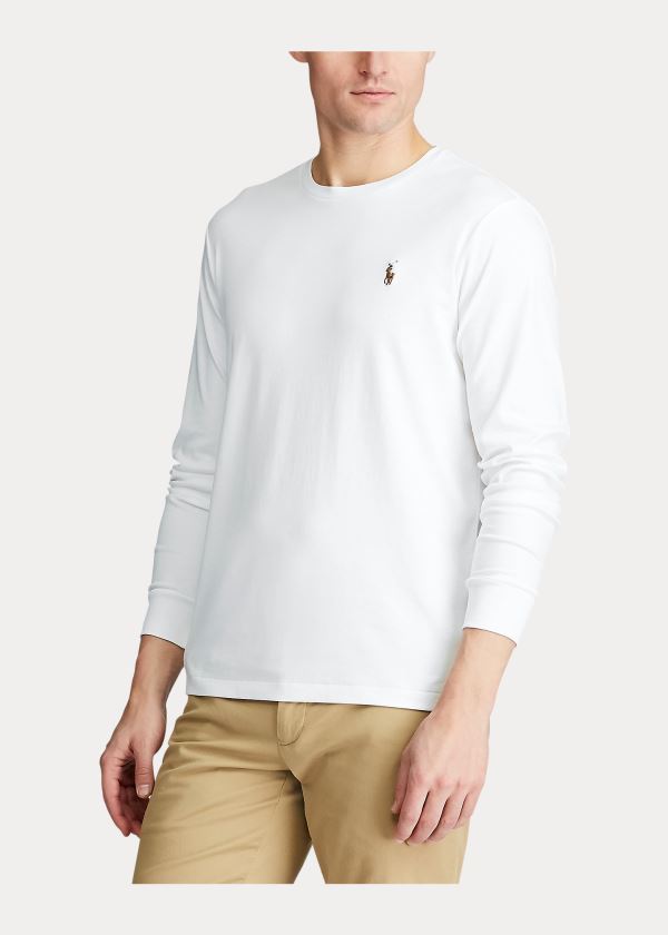 Koszulki Ralph Lauren Custom Slim Soft Cotton Tee Męskie Białe | ZEVN6093