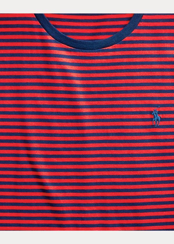 Koszulki Ralph Lauren Custom Slim Striped T-Shirt Męskie Czerwone Granatowe | GKIN7546