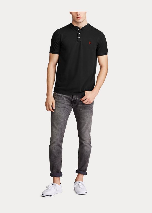 Koszulki Ralph Lauren Featherweight Mesh Henley Męskie Czarne | QFOM1243