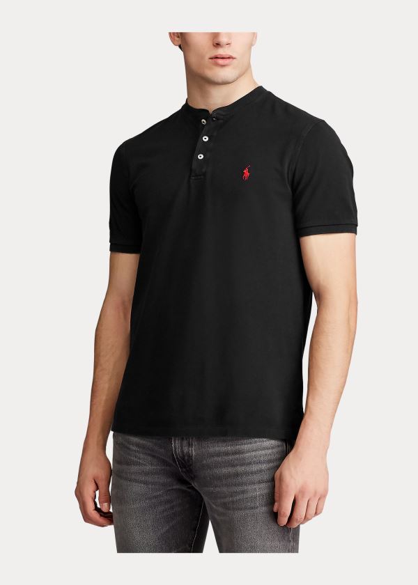 Koszulki Ralph Lauren Featherweight Mesh Henley Męskie Czarne | QFOM1243