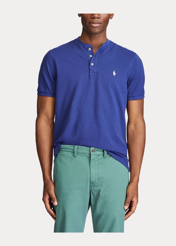 Koszulki Ralph Lauren Featherweight Mesh Henley Męskie Królewski Niebieski Niebieskie | UFQV1697