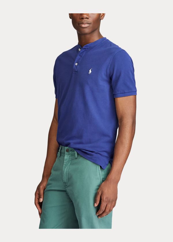 Koszulki Ralph Lauren Featherweight Mesh Henley Męskie Królewski Niebieski Niebieskie | UFQV1697