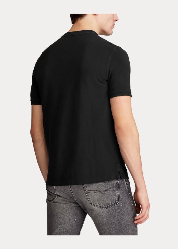 Koszulki Ralph Lauren Featherweight Mesh Henley Męskie Czarne | CRFC0348