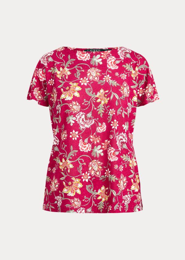 Koszulki Ralph Lauren Floral Flutter-Sleeve Tee Damskie Głęboka Fuksja Kolorowe | ZOSL5469