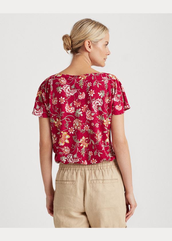 Koszulki Ralph Lauren Floral Flutter-Sleeve Tee Damskie Głęboka Fuksja Kolorowe | ZOSL5469