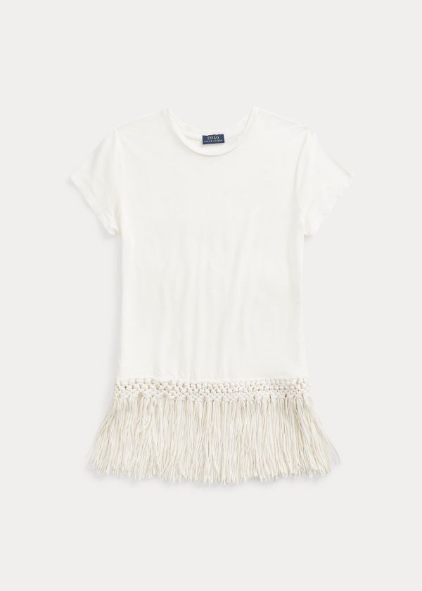 Koszulki Ralph Lauren Fringe-Hem Tee Damskie Białe | GAXM5518