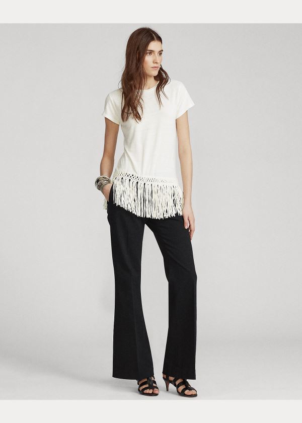 Koszulki Ralph Lauren Fringe-Hem Tee Damskie Białe | GAXM5518