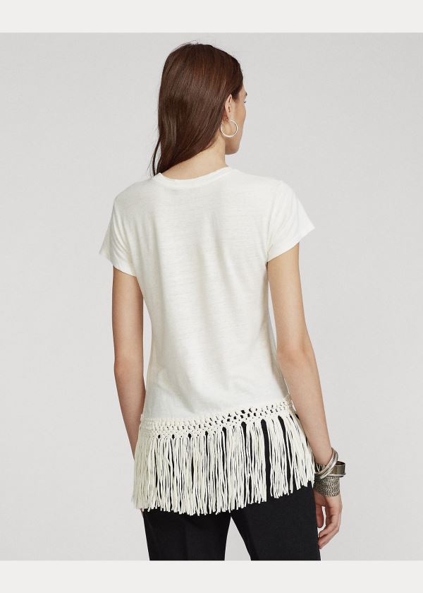 Koszulki Ralph Lauren Fringe-Hem Tee Damskie Białe | GAXM5518