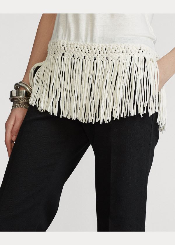 Koszulki Ralph Lauren Fringe-Hem Tee Damskie Białe | GAXM5518