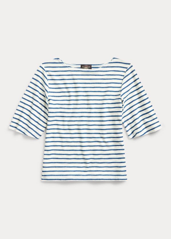 Koszulki Ralph Lauren Indigo-Stripe Boatneck Top Damskie Ciemny Niebieskie Indygo | FWVQ1104