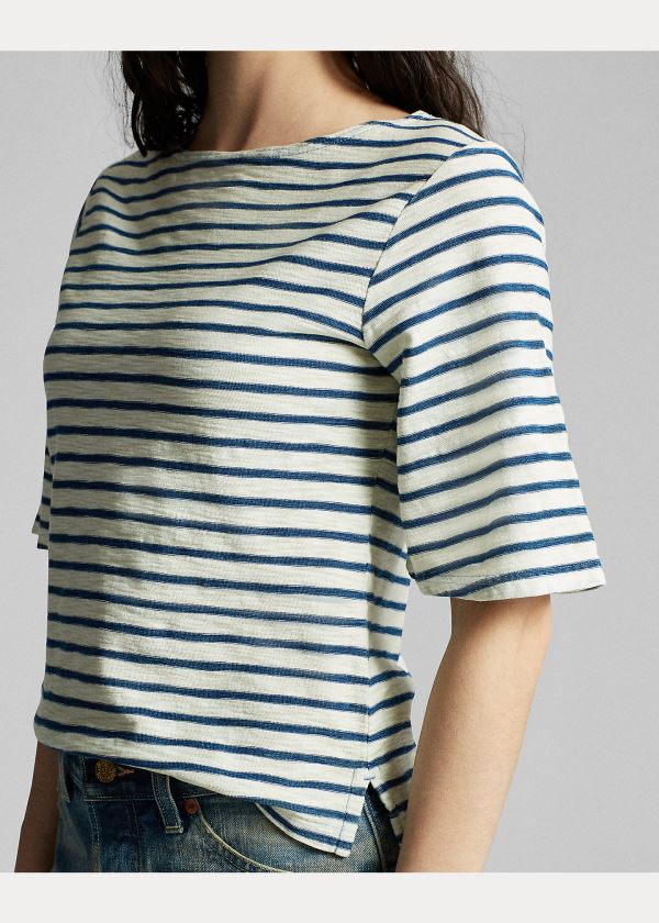 Koszulki Ralph Lauren Indigo-Stripe Boatneck Top Damskie Ciemny Niebieskie Indygo | FWVQ1104