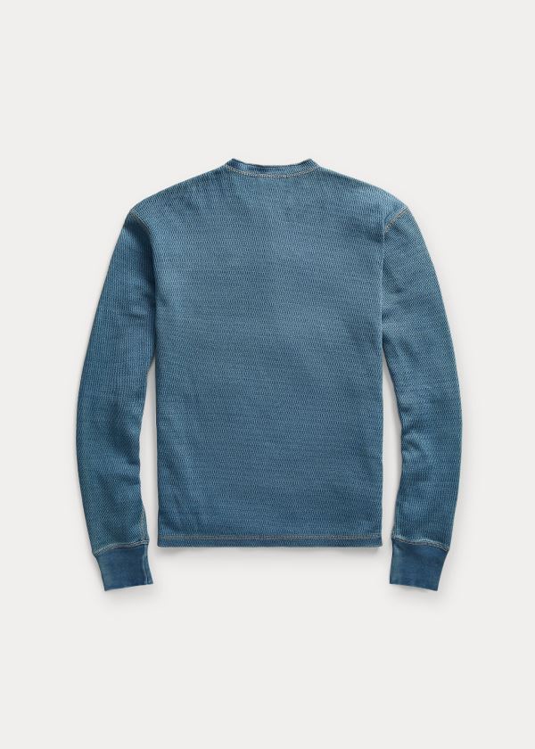 Koszulki Ralph Lauren Indigo Jacquard-Knit Henley Męskie Indygo Niebieskie Niebieskie | GVYE5065