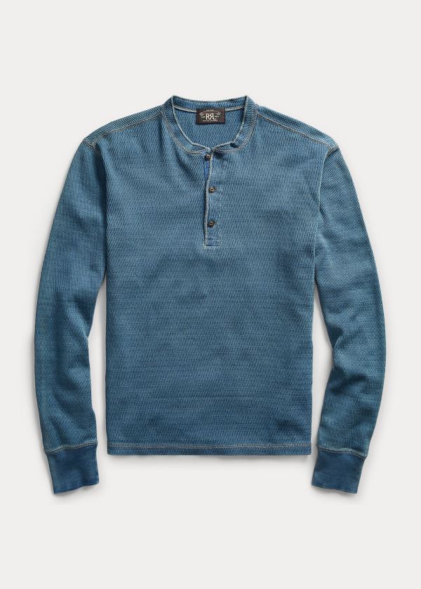 Koszulki Ralph Lauren Indigo Jacquard-Knit Henley Męskie Indygo Niebieskie Niebieskie | GVYE5065