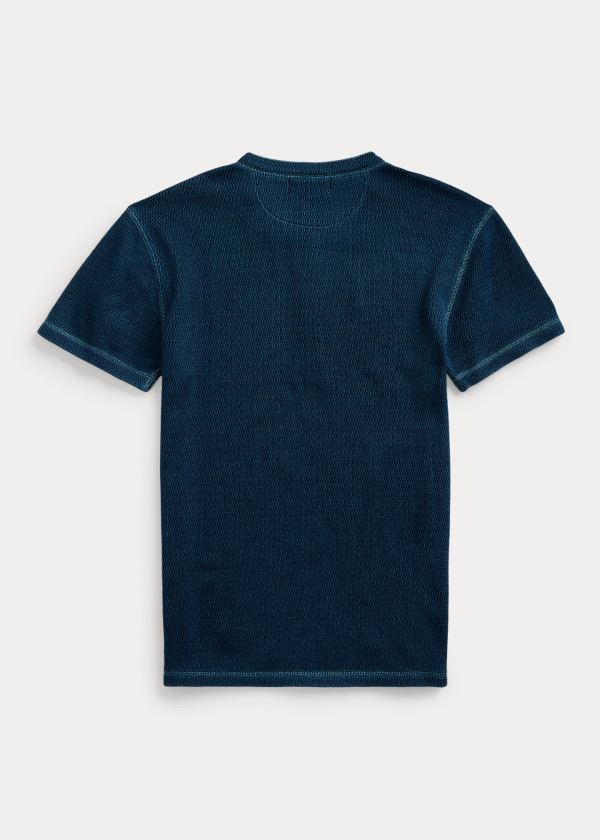 Koszulki Ralph Lauren Indigo Waffle-Knit Henley Męskie Niebieskie Indygo | FGPP1425