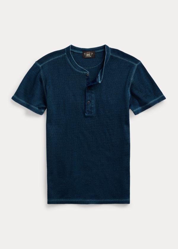 Koszulki Ralph Lauren Indigo Waffle-Knit Henley Męskie Niebieskie Indygo | FGPP1425