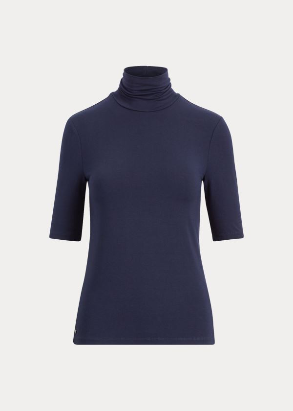 Koszulki Ralph Lauren Jersey Turtleneck Top Damskie Granatowe | IBJZ4928