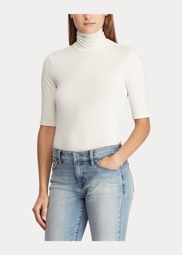 Koszulki Ralph Lauren Jersey Turtleneck Top Damskie Kremowe | UXHM1122