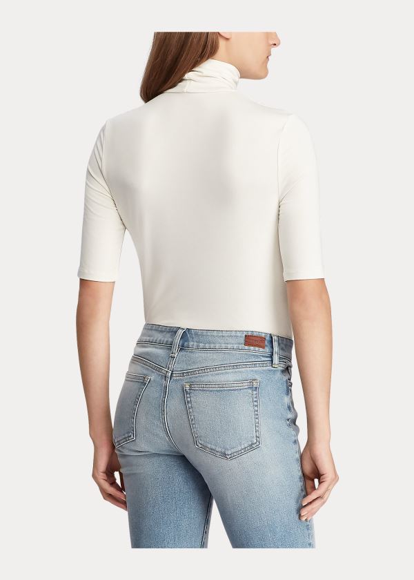 Koszulki Ralph Lauren Jersey Turtleneck Top Damskie Kremowe | UXHM1122