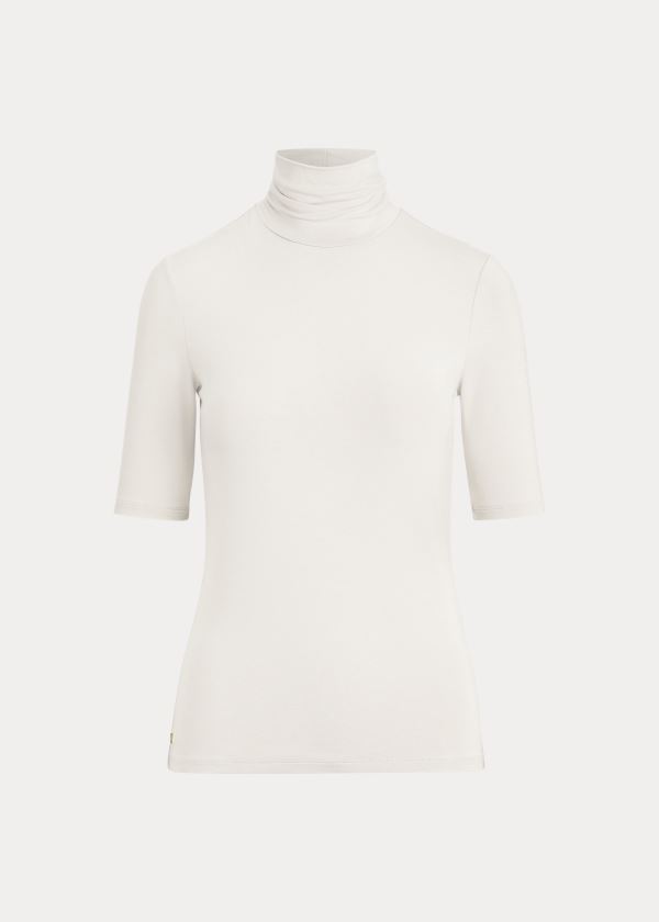 Koszulki Ralph Lauren Jersey Turtleneck Top Damskie Kremowe | UXHM1122