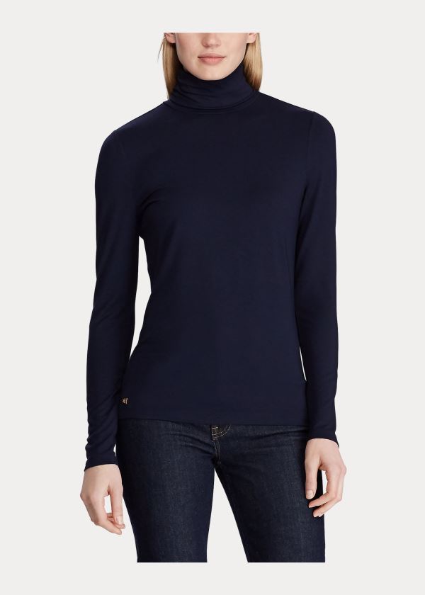 Koszulki Ralph Lauren Jersey Turtleneck Damskie Granatowe | CQWF7381