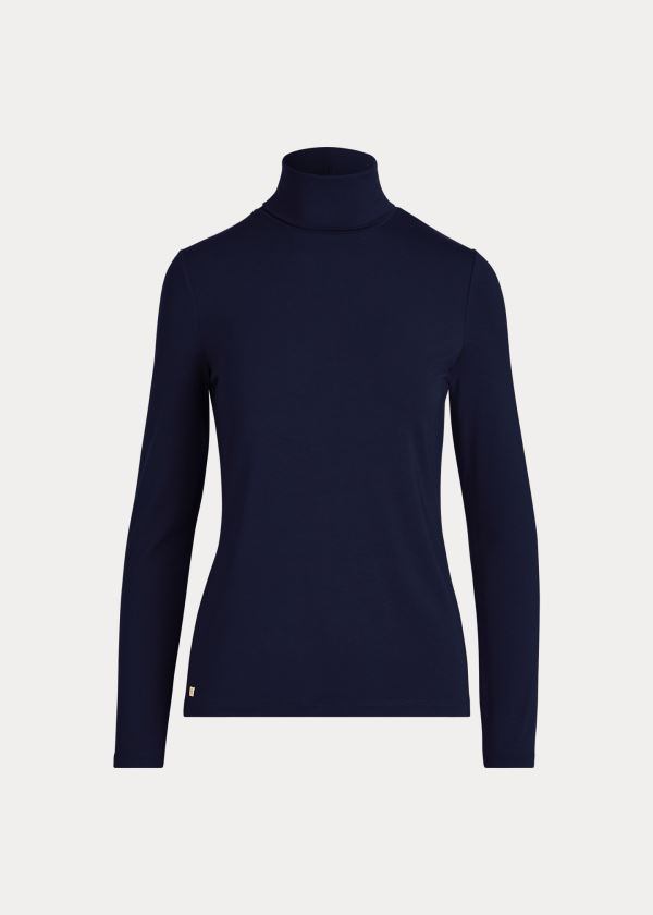 Koszulki Ralph Lauren Jersey Turtleneck Damskie Granatowe | CQWF7381