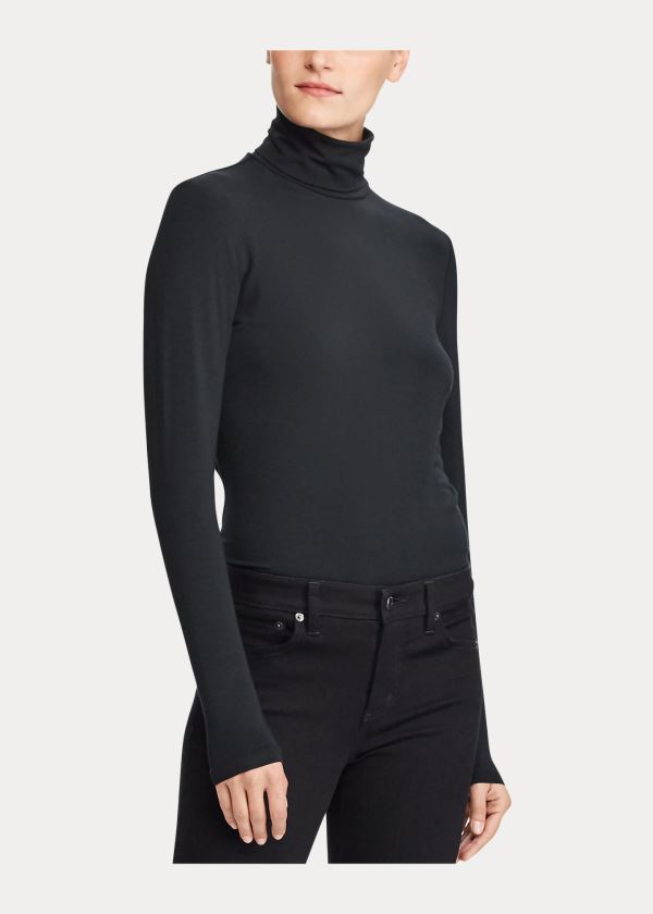 Koszulki Ralph Lauren Jersey Turtleneck Damskie Czarne | BDYC8910