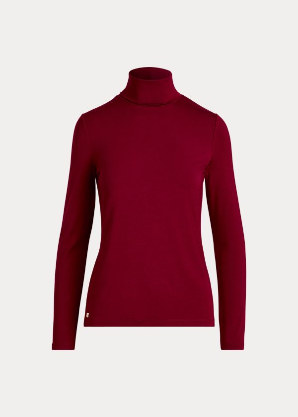 Koszulki Ralph Lauren Jersey Turtleneck Damskie Ciemny Czerwone | RGDZ8523