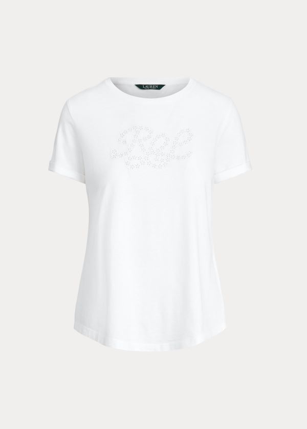 Koszulki Ralph Lauren Logo Cotton-Blend Tee Damskie Białe | CCGQ8233