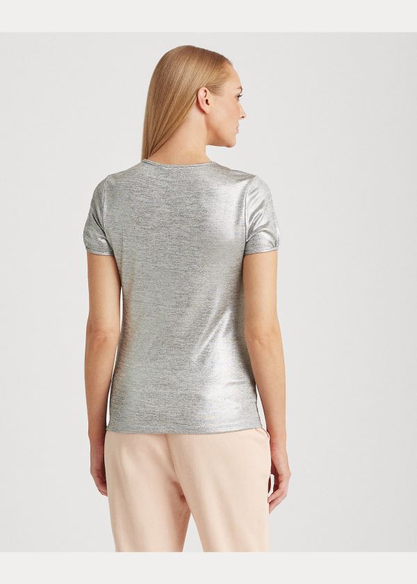 Koszulki Ralph Lauren Metallic Tee Damskie Srebrne | CXFB6831