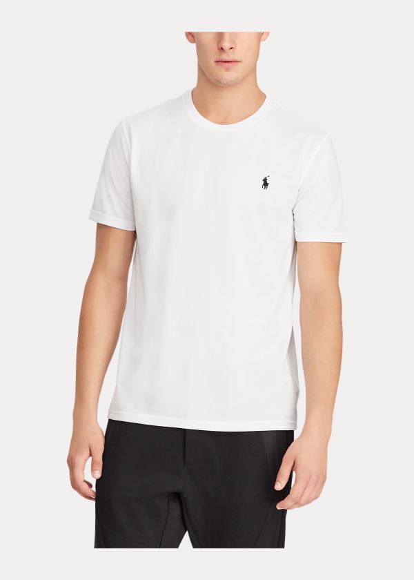 Koszulki Ralph Lauren Performance Jersey T-Shirt Męskie Białe Czarne | VCFG2487