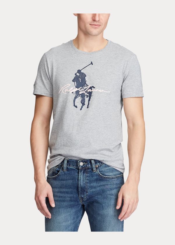 Koszulki Ralph Lauren Pink Pony Custom Slim T-Shirt Męskie Szare | TYTX4713