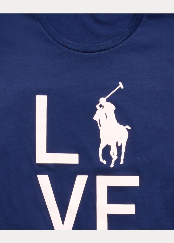 Koszulki Ralph Lauren Pink Pony Live Love T-Shirt Męskie Granatowe | NRBA6720