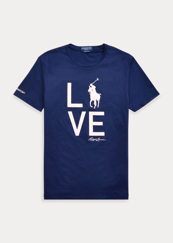 Koszulki Ralph Lauren Pink Pony Live Love T-Shirt Męskie Granatowe | NRBA6720