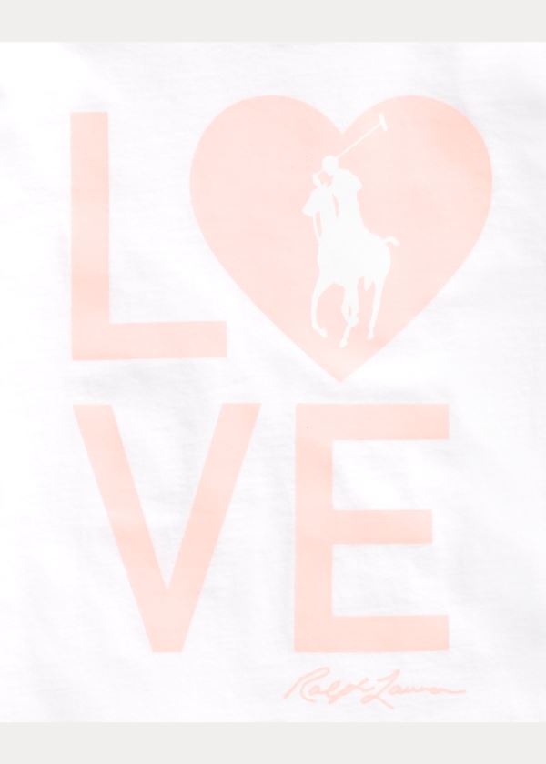 Koszulki Ralph Lauren Pink Pony Live Love Tee Damskie Białe | FEDG7295