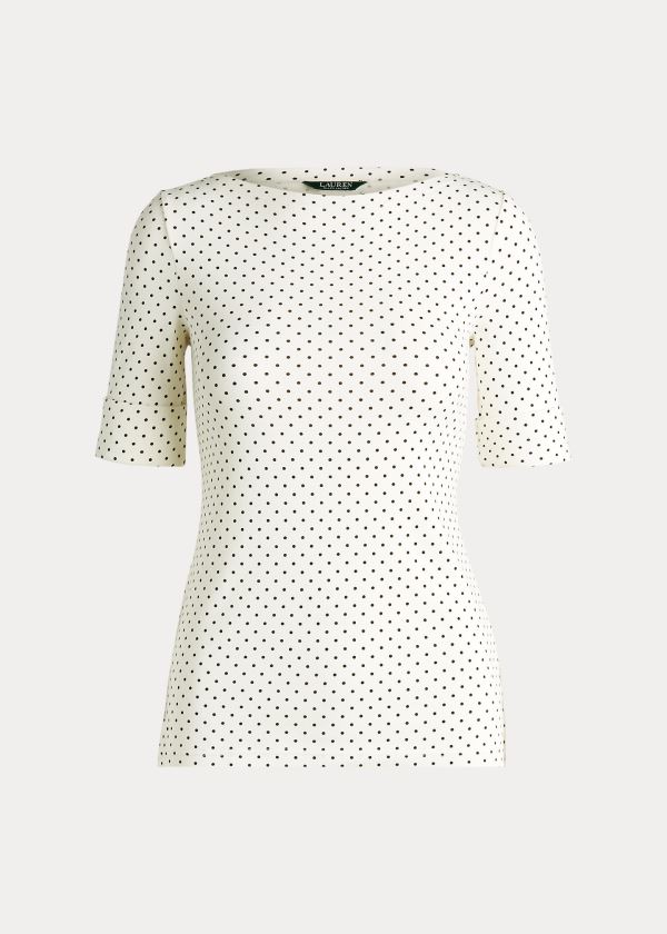 Koszulki Ralph Lauren Polka-Dot Cotton-Blend Top Damskie Kremowe Kolorowe | FNFQ7588