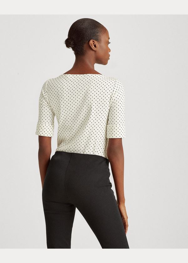 Koszulki Ralph Lauren Polka-Dot Cotton-Blend Top Damskie Kremowe Kolorowe | FNFQ7588