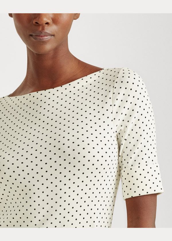 Koszulki Ralph Lauren Polka-Dot Cotton-Blend Top Damskie Kremowe Kolorowe | FNFQ7588