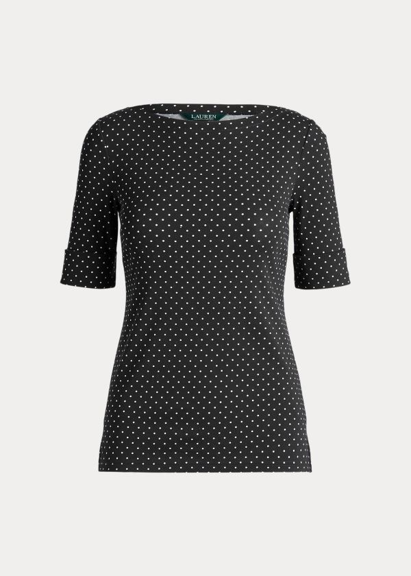 Koszulki Ralph Lauren Polka-Dot Cotton-Blend Top Damskie Czarne Kremowe | NRDM7988